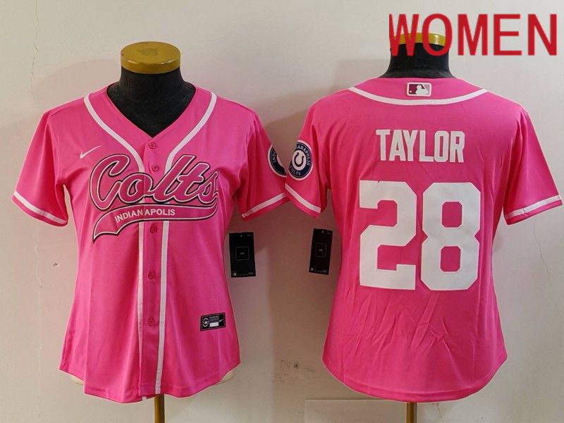Women Indianapolis Colts 28 Taylor Pink Joint Name 2024 Nike Limited NFL Jersey style 3